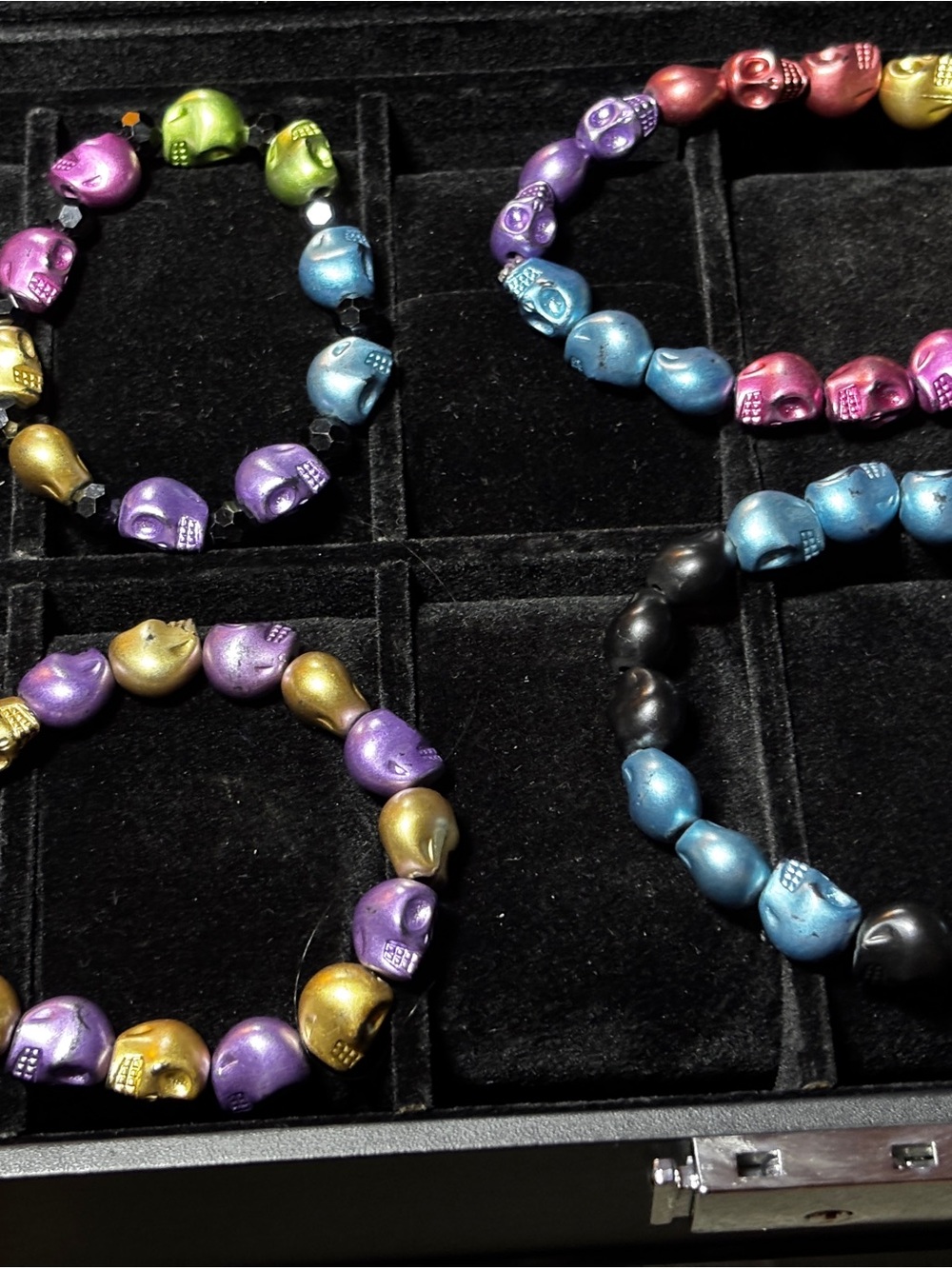 Colorful Metallic Skull Bead Stretch Bracelets - Rainbow Multi - Picture 3 of 7